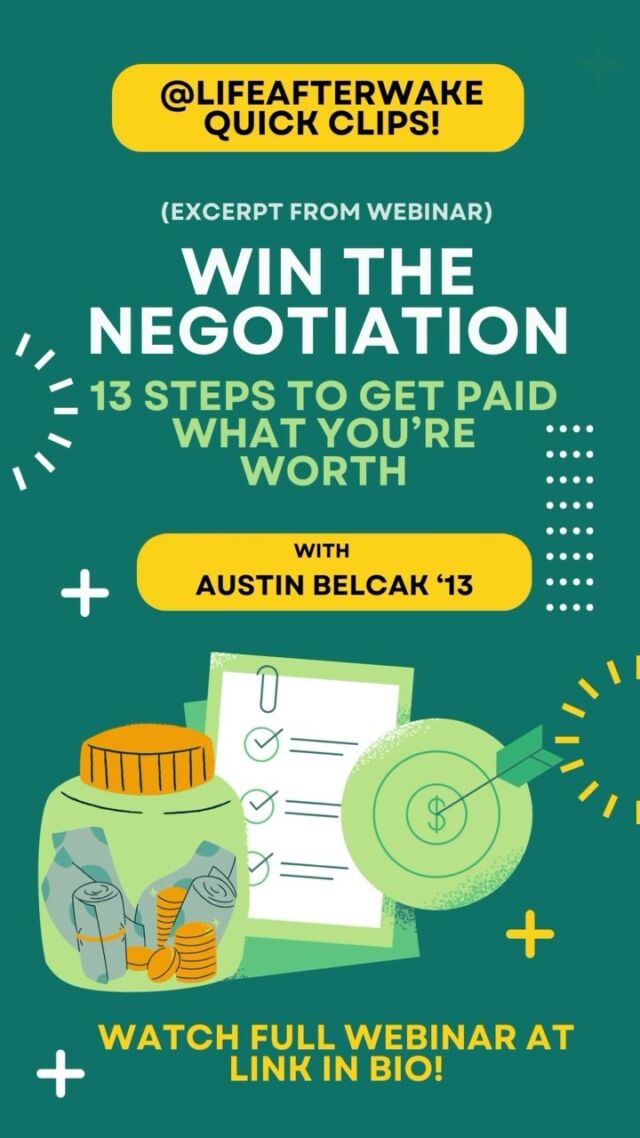 Miss last month’s Wednesday Webinar on salary negotiation with @wfualumni Austin Belcak (‘13) of @cultivatedculture? It was fantastic, and packed with practical strategies for getting the salary (and other perks) you want. 💰💸

Check out this quick clip and then hop over to the link in our bio or stories to watch the full webinar recording! 📲