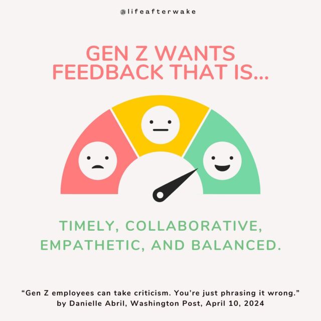 If you currently work with or manage Gen Z employees, one of the best ways you can keep them engaged is through regular feedback.

Rather than waiting weeks or months to tell them that they need improvement or to do something different, Gen Z wants to know immediately! Specifically, they value feedback that’s timely, collaborative, empathetic, and balanced. 

Read more in this latest piece from the Washington Post at the link in our bio or stories!

https://www.washingtonpost.com/technology/2024/04/10/gen-z-feedback-work/